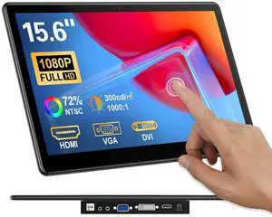 HOWENS Portable Touchscreen Monitor 15.6 inch, FHD 1920x1080 IPS Portable Monitor for Laptop Touchscreen HDMI VGA DVI Touchable Support VESA Mount Compatible with Laptops PC PS5/4