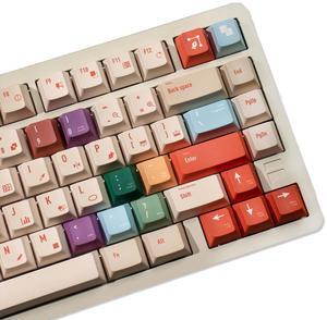 Hunfuthr Retro PBT Keycaps, Custom Cherry Profile Keycaps Set, Minimalist Cool Keycaps 75 Percent, Creamy Dye Sub Keyboard Keycap for 100% 75% 65% 60% Cherry MX Switches Mechanical Keyboard(129 Keys)