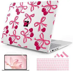 ICEKEE Case for 13.8 inch Microsoft Surface Laptop 2024 Windows 11 AI PC Surface Laptop 7 Cover Fits Model 2036, Keyboard Cover +Screen Protector +Dust Plugs, Bows and Cherries