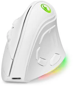 IFYOO 2.4G and BT 5.1 Dual Mode RGB Rechargeable Wireless Vertical Ergonomic Mouse, 5 Side Buttons, Max 8400 DPI, for PC Computer Notebook Laptop, for Windows 11 10, Mac iPad OS, Android - White