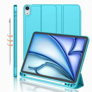 iMieet iPad Air 11 Inch Case M3(2025) / M2 (2024), iPad Air 5th/4th Generation Case 2022/2020 10.9 Inch with Pencil Holder,Trifold Stand Smart Case with Soft TPU Back(New Cyan)