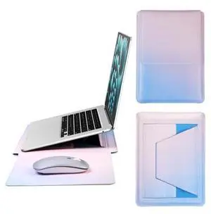 IMMOENUC-Laptop Sleeve Case with Stand for MacBook Pro 16 A3403/A3186/A2991/A2780/A2485/A2141 M4 M3 M2 M1 Pro/Max MacBook Air 15 A3241/A3114/A2941 16 inch PU Slim Bag with Mouse Pad(Icelandic Blue)