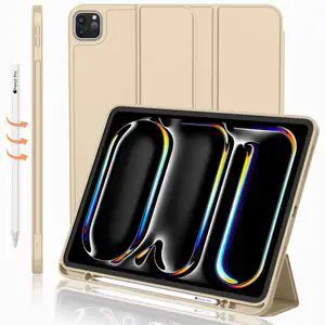 iMieet iPad Pro 13 Inch Case M4 (2024) with Pencil Holder, Trifold Stand Smart Case with Soft TPU Back, Auto Wake/Sleep (Champagne Gold)