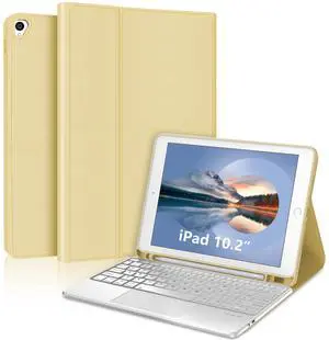 for iPad 9th Generation Case with Keyboard 10.2 Inch - Multi-Touch Trackpad, Wireless Bluetooth Detachable Keyboard case for iPad 8th Gen/7th Gen/iPad Pro 10.5"/iPad Air 3rd Gen, Yellow Non-Backlit