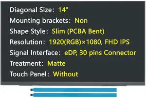 JHK JIEHONGKE Grade A+ New Screen Replacement for NV140FHM-N4N, 14", 1920x1080 FHD IPS, Matte, eDP/30 pins Connector, Non-Touch, LED LCD Display with Tape