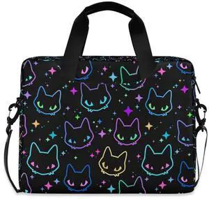JIPONI Colorful Neon Cat Heads 15.6 16 Inch Laptop Case Bag Briefcase Messenger Computer Bag For Men Women With Shoulder Strap Handle