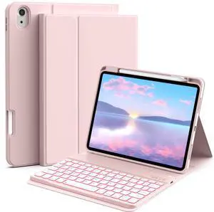 JKSML Keyboard Case for iPad 11th 10th Generation 11/10.9 inch A16 2025/2022, 7 Colors Backlit, Detachable Wireless Keyboard for iPad 10th Gen, Built-in Pencil Holder, Auto Sleep/Wake, Pink