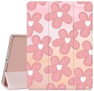 JOYLAND Pink Oil Painting Flowers Case for iPad Air 13-inch (M2) 2024,Pencil Holder & Clear Transparent Soft TPU Back & Trifold Smart Tablet Cover (Model Number:A2898/A2899/A2900)