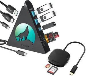 Black 1.6ft 8-in-1 USB-C HDMI Hub + 8cm USB-C SD Card Reader Bundle