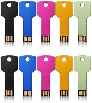 JUANWE USB 8GB Flash Drive 10 Pack Waterproof USB Key Jump Drive Cute Flash Drive 2.0 Portable Metal Memory Stick Zip Drive Pendrive Black, Blue, Pink, Gold, Green