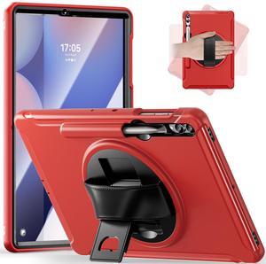 Junfire Protective Case for Galaxy Tab S10 Plus 12.4 inch 2024, Shockproof Samsung Tab S9FE+/S9+/S8Plus/S7FE/S7Plus Case with 360degRotating Kickstand/Hand Strap/Stylus Holder-Red