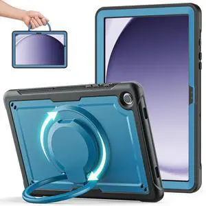 KAIJIAbox Case for Samsung Galaxy Tab A9 Plus/A9+ 11 Inch 2023,Lightweight Shockproof Case,360deg Rotating Handle Stand,Adjustable Shoulder Strap&Pencil Holder(Dark Blue)