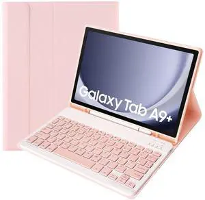 Slim Candy Colors Keyboard Case Compatible with Samsung Galaxy Tab A9 Plus 11 Inch 2023 Model (SM-X210/X216/X218) with S Pen Holder, Mutil Angles Stand Cover Detachable Wireless Keyboard (Pink)