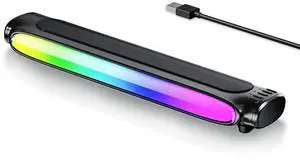 KASOHQEE Computer Speakers, Computer Sound Bar with RGB Lights, USB Powered PC Speakers with Stereo Sound, Bluetooth 5.3 and 3.5mm Aux-in,Gaming Speakers for Desktop
