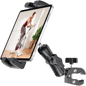 Keuvirya Treadmill Tablet iPad Holder, Aluminum Indoor Exercise Bike Handlebar Mount Clamp for Stationary Elliptical Bicycle Peloton Spin Bike Stroller, Compatible with 4.7"-12.9" Tablets/iPad/Phones
