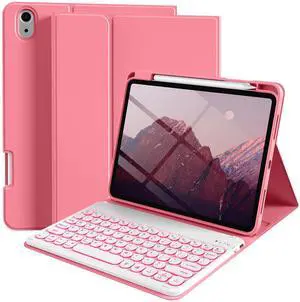 kenke for iPad 11/10th Gen Case with Keyboard 11/10.9 inch 2025 A16/2022, Detachable Wireless Bluetooth Keyboard Case with Right Side Pencil Holder, Backlit White Circular Keycaps (Pink