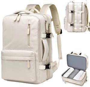 KEQIKAI Expandable Travel Backpack for Men Women, Large Carry on Backpack Airplane Approved 15.6" Laptop Backpack with USB Charging Port,Water Resistant Lightweight Daypack for Flight 50L Beige