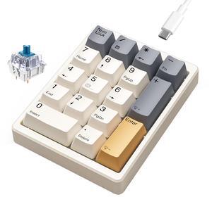Kisnt Mechanical Number Pad,Hot Swappable Numpad Wired USB 17 Keys Keypad White Backlit Numeric Keypad with PBT Keycaps for Laptop PC Compact Keyboards(Retro Beige, Blue Switch)