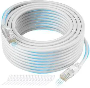 Cat 6 Ethernet Cable 250 FT, Long High Speed Cat6 Internet Cable, White Snagless Patch Cord, Flexible, Network, LAN, PoE, Standard RJ45 Connector for PC, Server, Router, Modem, TV, PS5 - with 15 Ties