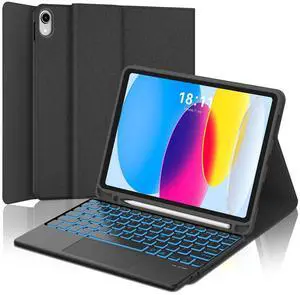 KVAGO Keyboard Case for iPad (A16) 11th Generation 2025, / 10th Generation 2022, Multi-Touch Trackpad, 7 Color Backlit, Wireless Detachable Keyboard, Stand Folio Folio Cover with Pencil Holder, Black