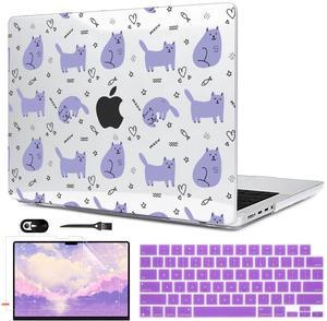 LCMOCICO for MacBook Pro 14 inch Case M4 2024 2023 2022 2021 Release Model A3112 A3185 A3401 A2992 A2918 A2779 A2442 M4 M3 M2 M1 Pro/Max Chip, Cute Cat & Fish Pattern Plastic Hard Shell Case Cover