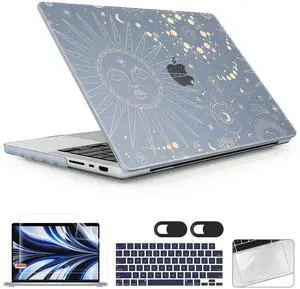 Lepeoac for MacBook Pro 14 Inch 2024 2023 2022 2021 Release M4 A3112 A3401 A3185 M3 A2918 A2992 M2 A2779 M1 A2442 Pro/Max Chip, Plastic Hard Shell Case with Keyboard Cover, Engraving Moon