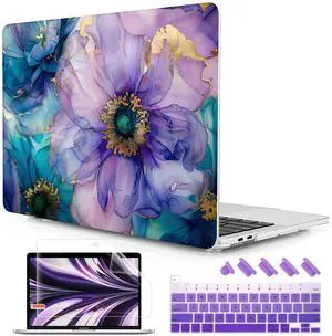 Lepeoac Case for MacBook Pro 13 inch with/Without Touch Bar (2016-2022, M2 A2338 M1 A2289 A2251 A2159 A1989 A1706 A1708), Hard Shell + Keyboard Cover + Dust Plug, Fluid Art Flowers