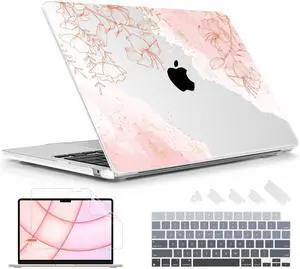 Lepeoac for MacBook Air 13.6 inch Case M4 M3 M2 2025 2024-2022 Release Model A3240 A3113 A2681, Sturdy Plastic Hard Shell Case for MacBook Air M2 13 inch with Touch ID, Watercolor Floral