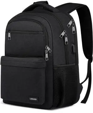 LIBENED Backpack for Men, School Backpack for Teen Boys,15.6 inch Laptop Back Pack for High School and College Students with USB Charging Port, Computer Bookbag, Black