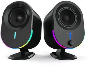 Littoak Computer Speakers, 2*15W Bluetooth Gaming Speaker, 2.0 CH PC Stereo with 6 LED Modes, AC Powered Speaker with 3 Equalizer Modes, Aux in/out, USB port Speakers for Laptop/Desktop/Tablets/Phone