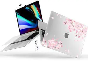 Loyrina Designed for MacBook Pro 13.3 inch Case 2023-2016 A2338 A2251 A2289 A2159 A1989 A1708 A1706, Ultra-Thin Hard Shell Case with Keyboard Cover & USB Adapter & Webcam Cover, Cherry Blossoms