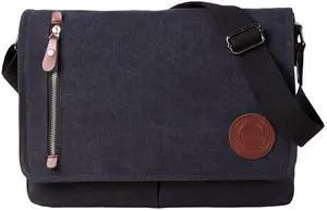 Vintage Canvas Satchel Messenger Bag for Men Women,Travel Shoulder bag 13.5" Laptop Bags Bookbag (Black)