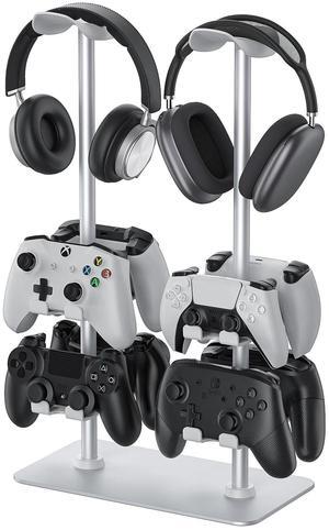 MANMUVIMO Headset Controller Stand for 2 Headset and 8 Controller, Headphone Stand Gaming Controller Holder for PS5 Switch Xbox Airpods Beats Bose, Gaming Room Accessories, Gamer Gifts for Men (White)