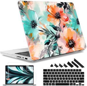 May Chen Case for M4 MacBook Pro 16 inch A3403 Max A3186, M3 A2991 M2 A2780 M1 A2485 Pro Max 2024 2023 2022 2021 Release, Plastic Hard Shell Case with Screen Pretector&Keyboard Cover, Floral Water