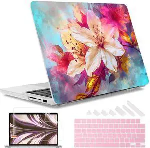 May Chen Case for M4 MacBook Pro 14 inch Case A3112 A3401 Max A3185, M3 A2918 A2992, M2 A2779 M1 A2442, 2024 2023 2022 2021 Release, Plastic Hard Shell with Keyboard Cover, Rose Floral