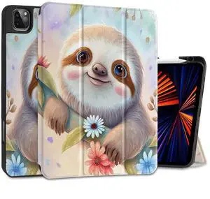 MEEgoodo Case for iPad Pro 12.9 Case M2 6th/5th/4th/3rd Generation 2022 2021 2020 2018, Protective Tablet Cover with Soft Back Shell for Kids, Smiling Sloth