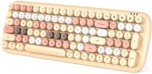 Wireless Bluetooth Keyboard, 100-Key Mini Bluetooth Typewriter Keyboard for Mac iPad iPhone PC Laptop & Android, 3 Devices Simultaneously, Colorful Retro Round Keycaps Keyboard (Milk Tea)