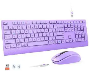 MEETION Bluetooth Keyboard and Mouse Combo, Wireless Keyboard and Mouse, Slim Full Size Rechargeable Keyboard, 3800 DPI Optical Mouse, for Laptop Computer Desktop iPad Phone, for Windows/Mac, Purple