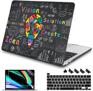 Mektron for MacBook Pro 16 inch Case A2141 with Touch Bar and Touch ID (2020 2019 Release), Geometric Blackboard Hard Shell Case Cover with Keyboard Skin & Screen Protector & Dust Plug