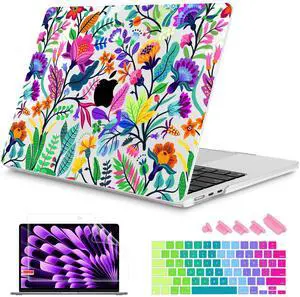 Mektron Designed for 2025/2024/2023 MacBook Air 15 INCH M4 A3241 /M3 A3114 /M2 A2941 Case, Printed Plastic Hard Shell Cover with 15.3" Liquid Retina Display Touch ID, Bright-Coloured Flowers
