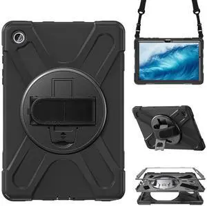 Case for Samsung Galaxy Tab A9 Plus/A9+ 11'' 2023 (SM-X210/X216/X218),Portable Heavy Duty Dropproof Protective Cover Case with 360 Rotating Stand,Handle & Shoulder Strap,Stylus Pen (New Black)