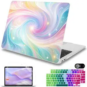 Mektron Case for MacBook Air 13 inch M1 A2337 A2179 A1932,Hard Cover 2018-2021 Air 13-inch with Touch ID, Exclusively Designed Protective Shell with Keyboard Skin+Screen Protector, Colors Swirls