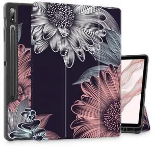 Mektron Case for Samsung Tab S9 /S9 FE Plus 12.4 Inch 2023 Model X810/X816B/X818U, Built-on Pencil Holder Hard Cover with Auto Wake/Sleep, Multi-Angle Stand for Galaxy S9 Plus, Blooming Chrysanthemums