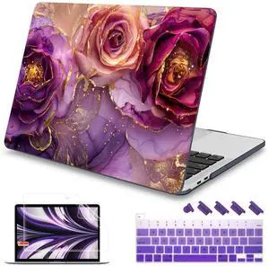 Mektron Case for MacBook Pro 16 Inch A2141 Cover 2019 Release 16" with Liquid Retina Display/Touch ID, Plastic Hard Shell with Keyboard Skin & Screen Protector & Dust Plug, Marble Flowers