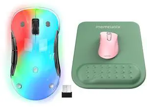 memzuoix 2.4G Wireless Mouse,Ergonomic Mouse Pad with Wrist Support(LED Rechargeable Wireless Mouse + Mouse Pad Green)
