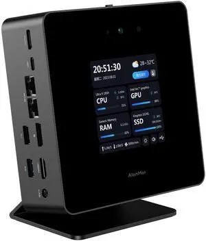AtomMan X7 Ti Mini PC Intel Core Ultra 9 Processor 185H(16T/22C, up to 5.1GHz) with FHD 1080P Camera Barebene Version, HDMI/DP/2x USB4 Output, 2X 5G LAN, WiFi 7, 4 Inch Smart Screen Gaming PC