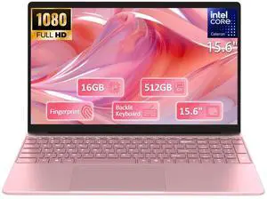 15.6" Student Laptop with Backlit Keyboard|16GB RAM 512GB SSD Laptop Computer|1920×1080 FHD Eye Protection Display|Fingerprint|38Wh Large Capacity Battery|180°Open Angle|WiFi|Webcam|BT 4.2|HDMI