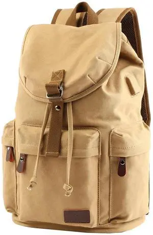 Vintage Canvas Backpack for Men 23L Travel Backpacks with 16 Inch Laptop Compartment Rucksack Shoulders Pack for College, Work, Business, Daily (Brown, 23L)