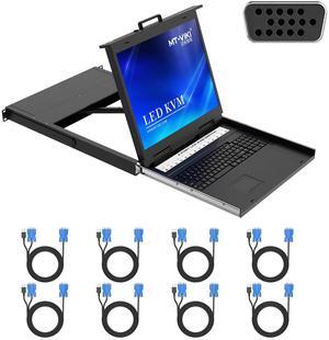 MT-VIKI KVM Rack Console w/19'' LCD Monitor, 8 Port VGA KVM Switch with Keyboard Touchpad Monitor, Fit for 1U 19'' Rack, OSD/Hotkey/Button [(with 8 KVM Cable)]