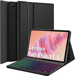 Nanhent Case with Keyboard for Lenovo Tab Plus 11.5 Inch 2024 (TB351FU), 7 Color Rainbow Backlight Detachable Bluetooth Keyboard Cover for 11.5" Lenovo Tab Plus 2024 Release